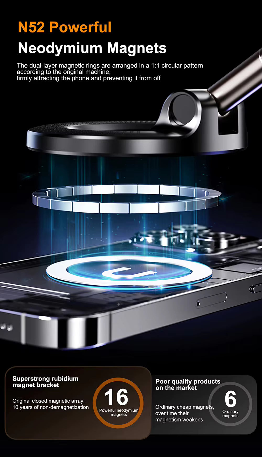 Alloy Folding Strong Magnet Magnetic Phone Holder Desk Wall Car Vacuum Suction Windshield Dashboard Mobile Holder Window Mount