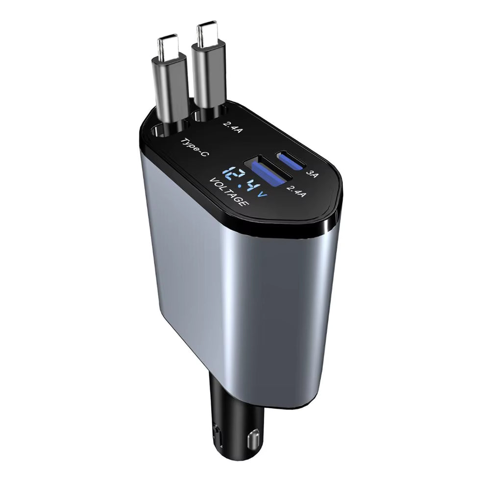Trendy Super Fast Charger Mini Metal Digital 4 in 1 Car Charger 66W USB+PD Fast Charge Car Charging Adapter Compatible