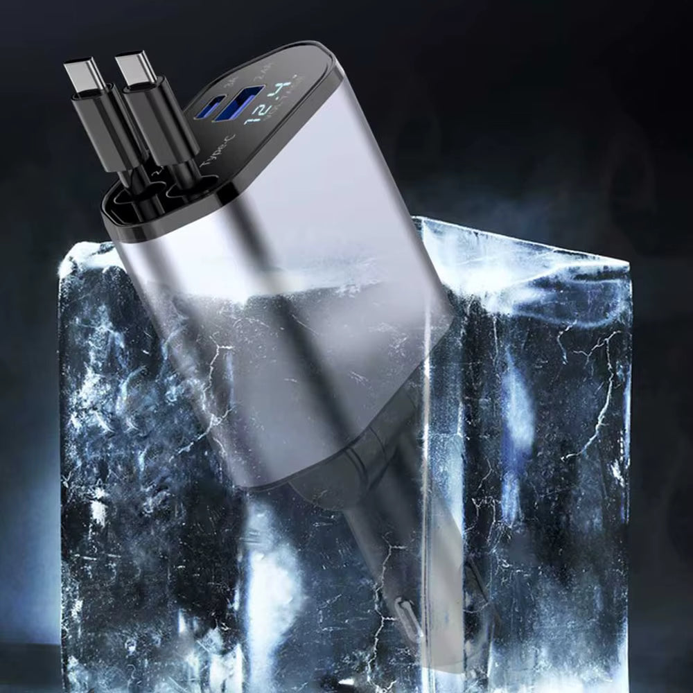 Trendy Super Fast Charger Mini Metal Digital 4 in 1 Car Charger 66W USB+PD Fast Charge Car Charging Adapter Compatible