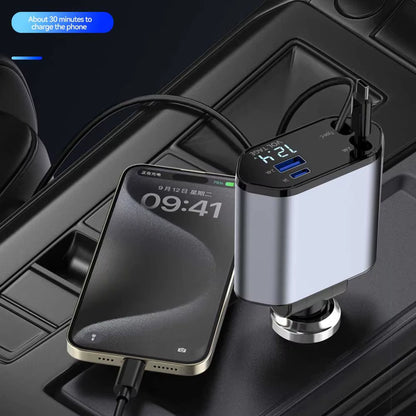 Trendy Super Fast Charger Mini Metal Digital 4 in 1 Car Charger 66W USB+PD Fast Charge Car Charging Adapter Compatible