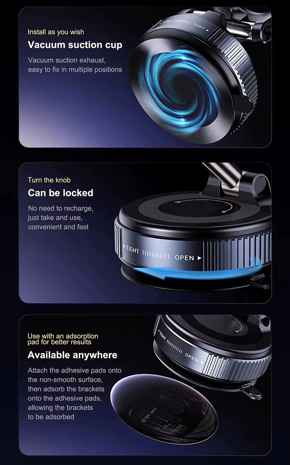 Alloy Folding Strong Magnet Magnetic Phone Holder Desk Wall Car Vacuum Suction Windshield Dashboard Mobile Holder Window Mount