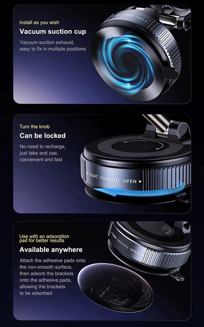 Alloy Folding Strong Magnet Magnetic Phone Holder Desk Wall Car Vacuum Suction Windshield Dashboard Mobile Holder Window Mount