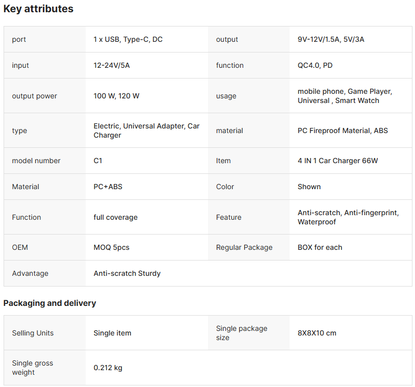 Trendy Super Fast Charger Mini Metal Digital 4 in 1 Car Charger 66W USB+PD Fast Charge Car Charging Adapter Compatible